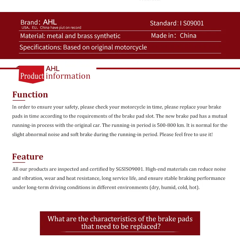 Fa442 China Ceramic Motor Motorcycle Brake Pad for YAMAHA